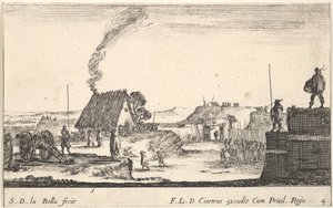 4. tábla: Katonai tábor egy mellvéden álló katonával jobbra beati..., kb. 1641. alkotó: Stefano della Bella