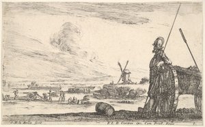 5. tábla: Egy Pikeman közvetlenül egy kanonok mellett áll, más katonai alakok a ba..., kb. 1641. alkotó: Stefano della Bella
