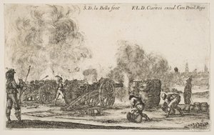 6. tábla: városra lőtt ágyúüteg, a Various Military Caprices Varii ...-ból, kb. 1641. alkotó: Stefano della Bella