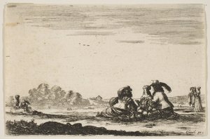7. tábla: Két nemes ül középen, hátulról nézve, egy nemesi tengerrel beszélgetnek..., 1642. alkotó: Stefano della Bella