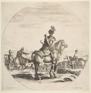 Lengyel lovas íjjal és nyíllal, hátulról nézve lovával jobbra, egy ..., kb. 1651. alkotó: Stefano della Bella