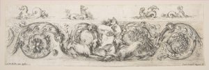 Rinceaux kutyáktól megrémült gyermekkel, 8. tábla innen: „Dekoratív frízek és lombok”..., kb. 1648. alkotó: Stefano della Bella