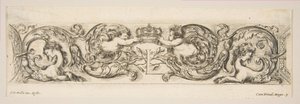 Rinceaux két gyermekkel, akik királyi koronát tartanak az L betű felett, 3. tábla a következőről: „D..., kb. 1648. alkotó: Stefano della Bella