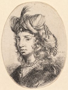 Több fej perzsa stílusban: Portré, Gyöngynyakláncot és turbánt viselő szultána..., 1649 alkotó: Stefano della Bella