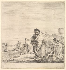 Középen álló matróz egy ülő levantei férfival beszélget balra, a profilon látható..., kb. 1658-63. alkotó: Stefano della Bella