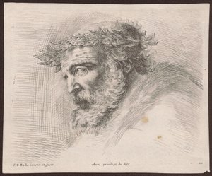A babérkoszorús, szakállas öregember fejének tanulmánya, profilból, balra fordulva, a „Principii del disegno” ciklusból alkotó: Stefano della Bella