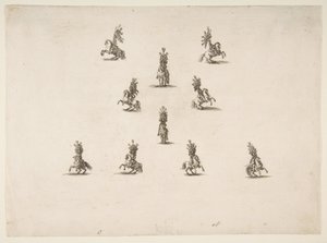 Tíz lovas, köztük öt V-t formáló, 1652. alkotó: Stefano della Bella
