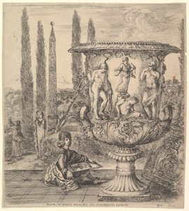 A Medici-váza, jobbra egy nagy váza, amelyet... 1656-os áldozati ábrázolás díszít. alkotó: Stefano della Bella