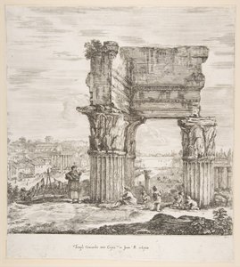 A Vespasianus-templom és a Forum Romanum, hat nagy kilátásból, négy Rómából és két ..., 1656.