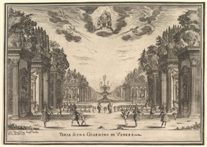 Harmadik jelenet, a Vénusz kertje, az „Istenek házasságából”, Le Noze Degli Dei, 1637. alkotó: Stefano della Bella