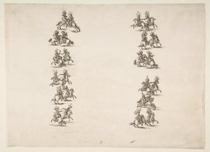 Huszonnégy lovas harcoló két oszlopban, 1652. alkotó: Stefano della Bella