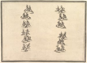 Huszonnégy lovas párbajozni és két oszlopot alkotni a La Gara delle Stagioniból, 1652. alkotó: Stefano della Bella