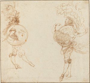 Két férfi álarcos jelmezben: A Föld és egy parádés sisak c. 1645. alkotó: Stefano della Bella