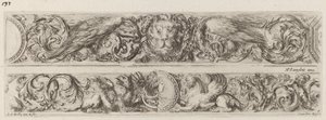 Két díszszalag oroszlánfejjel és nővel, valószínűleg 1648-ból. alkotó: Stefano della Bella