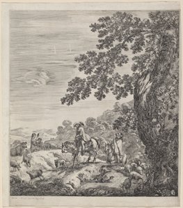 Két lovas elhalad egy állatcsorda mellett, 1656. alkotó: Stefano della Bella