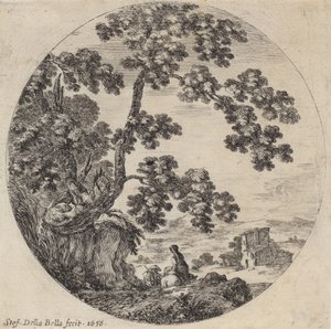 Két utazó elhalad egy öreg tölgyfa mellett, 1656. alkotó: Stefano della Bella