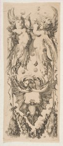 Két szárnyas gyermek, akiknek teste díszes buborékokká változik, kb. 1653. alkotó: Stefano della Bella
