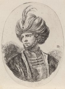 Fiatal mór enyhe szakállal és tollas turbánnal, balra fordulva, 1650. alkotó: Stefano della Bella