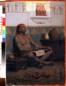 Rahotep királyi írástudó (Az ókori Egyiptom 17. dinasztiája) (The Royal Scribe Rahotep). Stepan Vladislavovich Bakalovich (1857-1947) festménye. Olaj, vászon, 48 x 33 cm