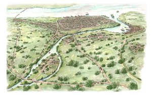 Szent Patrik templom és a viking Dublin 1000 körül (rajz 2018), 980-1000 körül (tinta és akvarell)