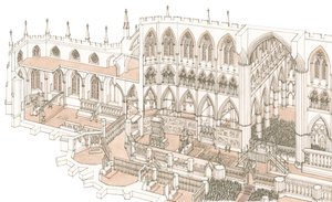 A Westminster apátság kápolnája IV. Henrik király 1399-es koronázása idején, 2023 (tus és akvarell) alkotó: Stephen Conlin