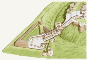 The Spur, Dover Castle, Kent, 1800-2023 körül (tus és akvarell) alkotó: Stephen Conlin