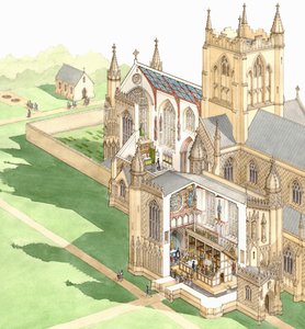 Walsingham Priory, Norfolk, 1500-1535 körül (tinta és akvarell, papír)