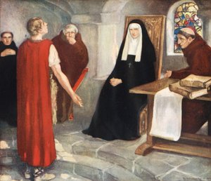Caedmon Szent Hilda előtt (színes litó) alkotó: Stephen Reid