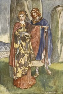 Cuchulain beszélget Emerrel, illusztráció a „Cuchulain, The Hound of Ulster” című művéből, Eleanor Hull (1860-1935) alkotó: Stephen Reid