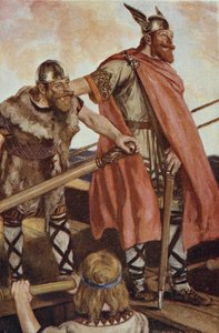 Vörös Erik (950-1003/04) Grönlandra indul, illusztrációja T.C. „The Book of Discovery” című könyvéből. Bridges, megjelent 1931 (színes litó)