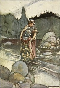 Ferdia elesik Cuchulain kezénél, illusztráció a "Cuchulain, The Hound of Ulster" című filmből, Eleanor Hull (1860-1935) alkotó: Stephen Reid