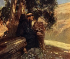 Szent Jeromos és az oroszlán (színes litó) alkotó: Stephen Reid
