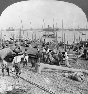 Rangoon kikötője az Irrawaddy folyón, Burma, 1908