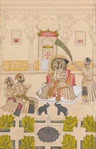 Maharana Amar Singh II két ezüst elefánt látható, kb. 1705. alkotó: Stipple Master