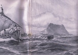 Német tengeralattjáró a Gibralteri-szoroson át a Dardenellák felé vezető úton, a The Illustrated History of the World War 1914-1915 pubból. az Union Berlagsefellfchaft
