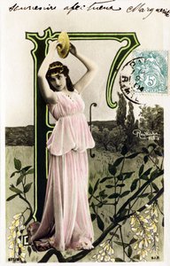 F : Mlle Beauregard, művész az 1900-as évekből - Ábécé képeslapon