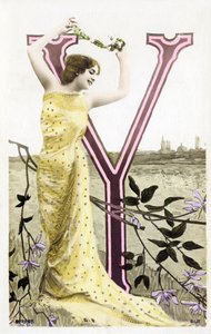 Y: Bianca Toledo, művész, énekes és sevillai táncos a Belle Epoque-ból – Casino de Paris, Folies Bergere – ábécé képeslapon