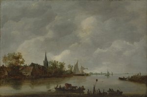 Folyóra néző falusi templommal. alkotó: Style of Jan van Goyen
