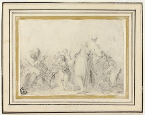 Műfaji jelenet öregemberrel, parasztasszonyokkal és gyerekekkel alkotó: Style of Jean Baptiste Greuze