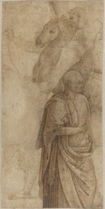 Lovas és álló Draped Man, az antik után [verso] alkotó: Style of Pietro Perugino