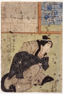 Sawamura Mi? II As The Wife Is Coming?, A Hanafubuki Utanonadokoro című darabból (színes fatömbnyomat) alkotó: Sunbaisai Hokuei