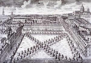 Madártávlati kilátás a Charterhouse Square-re, Finsbury, London, c1750