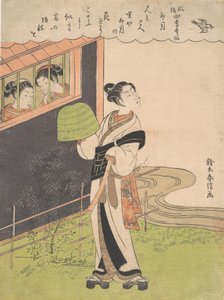 Egy fuvolajátékos szerzetes Komuso, A negyedik hónap Uzuki, a Fashionable P... sorozatból, kb. 1768. alkotó: Suzuki Harunobu