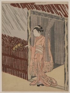 Egy rózsaszínbe öltözött lány, 1766. alkotó: Suzuki Harunobu