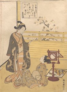 Tizenéves fiú és lány nézővel egy optika képhez Nozoki-karakuri, Kobo Da..., kb. 1788. alkotó: Suzuki Harunobu