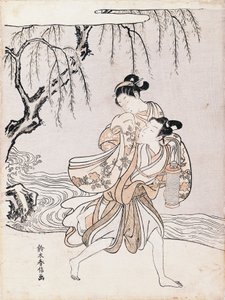 Pár a folyó partján, Suzuki Harunobu (1725-1770), tinta és színek, Japán, japán civilizáció, Edo-korszak alkotó: Suzuki Harunobu