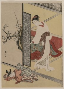 udvarhölgy és alvó kísérő, 1760-as évek vége. alkotó: Suzuki Harunobu