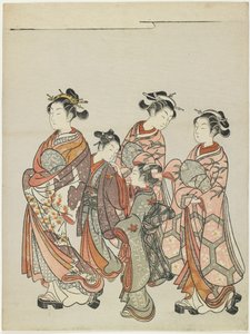 udvarhölgy kísérőkkel a felvonuláson, 1766 után alkotó: Suzuki Harunobu