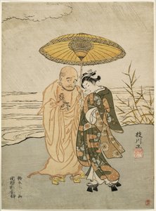 Daruma és egy fiatal nő az esőben alkotó: Suzuki Harunobu