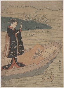 Daruma csónakban, kísérővel alkotó: Suzuki Harunobu